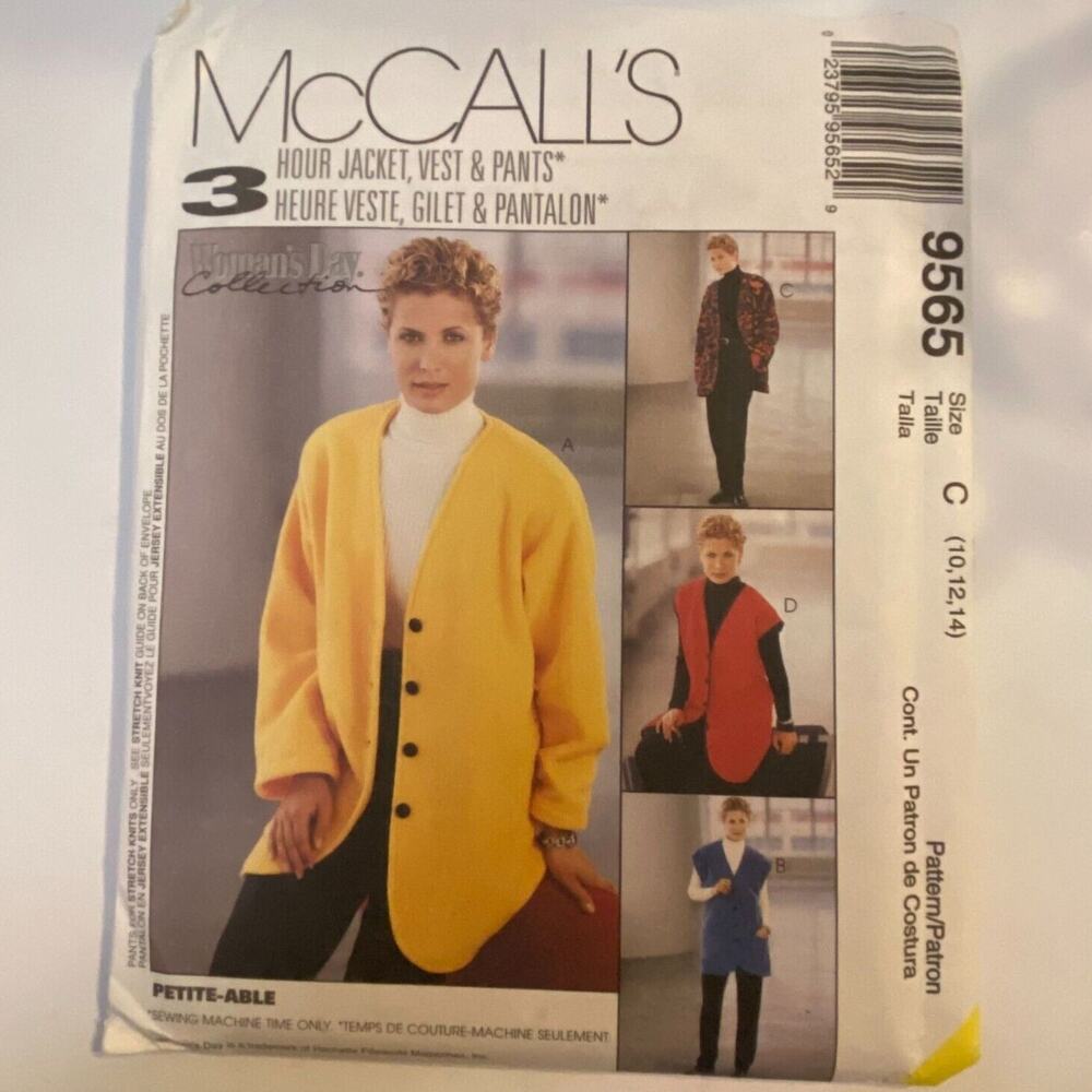 Vtg Jacket Vest Pant Pattern Miss 10-14 McCalls 9565 Modest Boxy Side Pocket